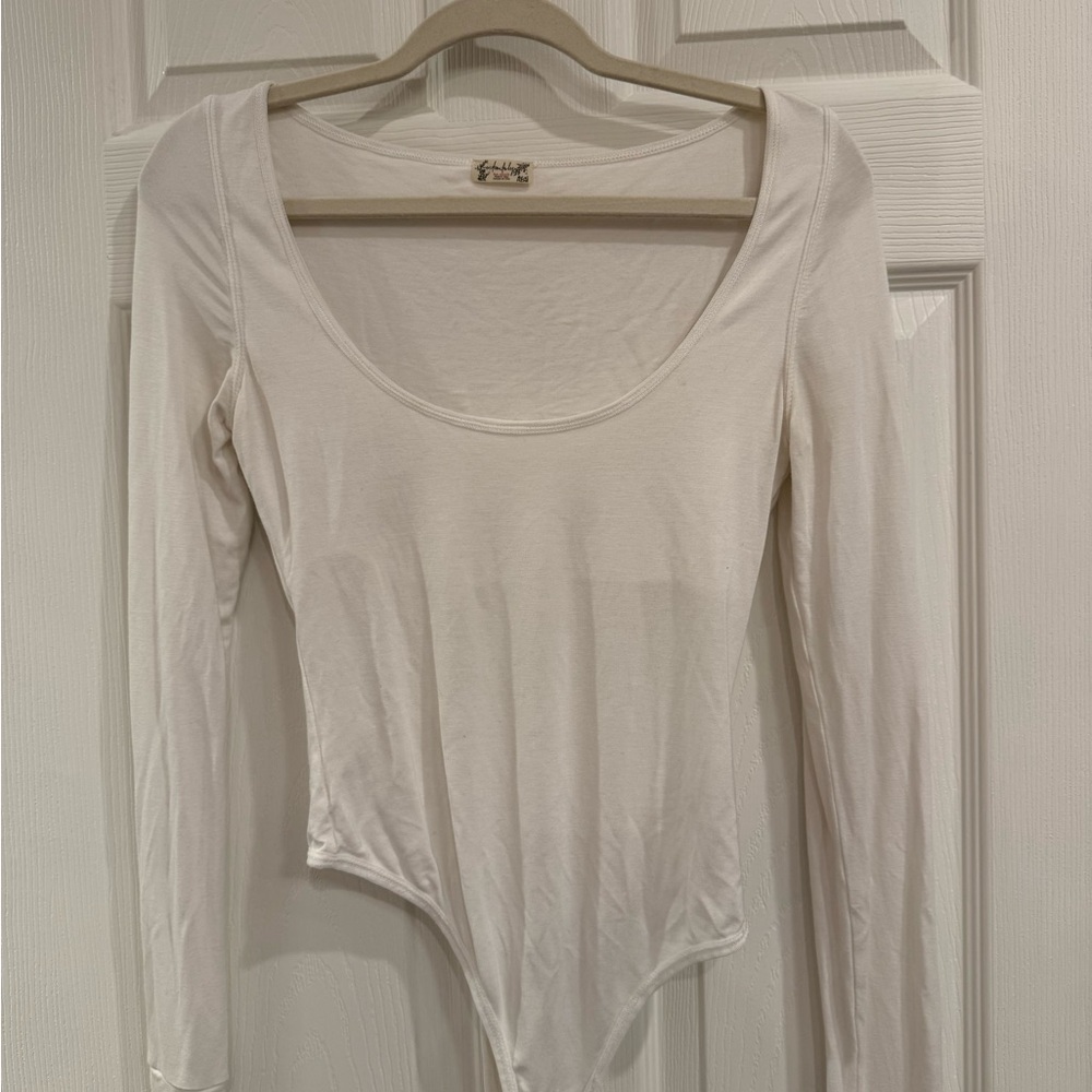 Free People White Long Sleeve Bodysuit
